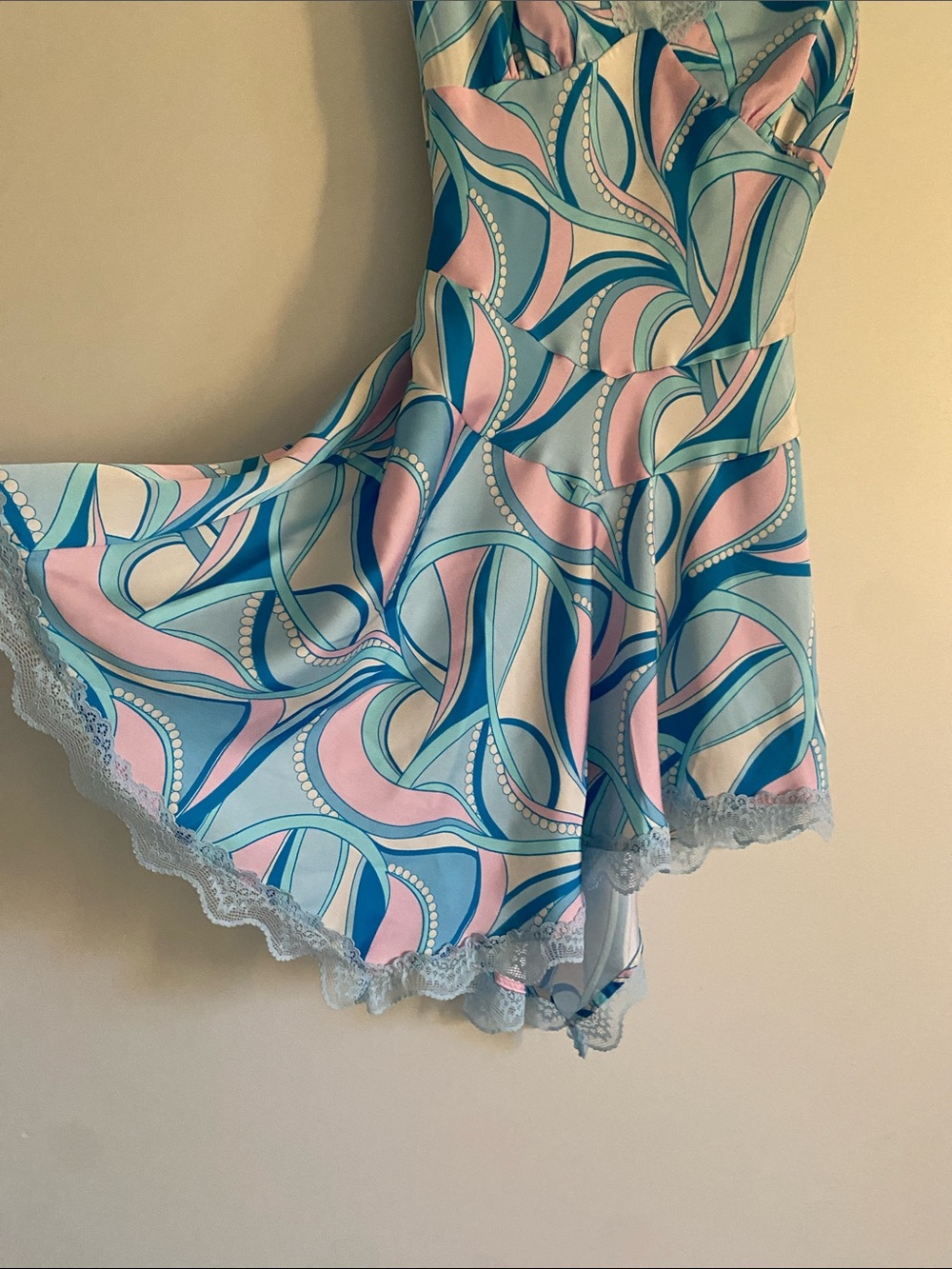 Avec Les Filles Paisley Satin Lace Trim Bias Mini Dress | 6 - Picture 6 of 14